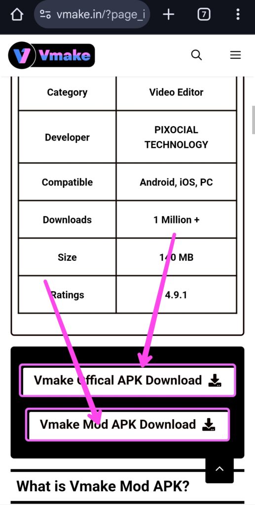 Vmake Mod APK Download Button